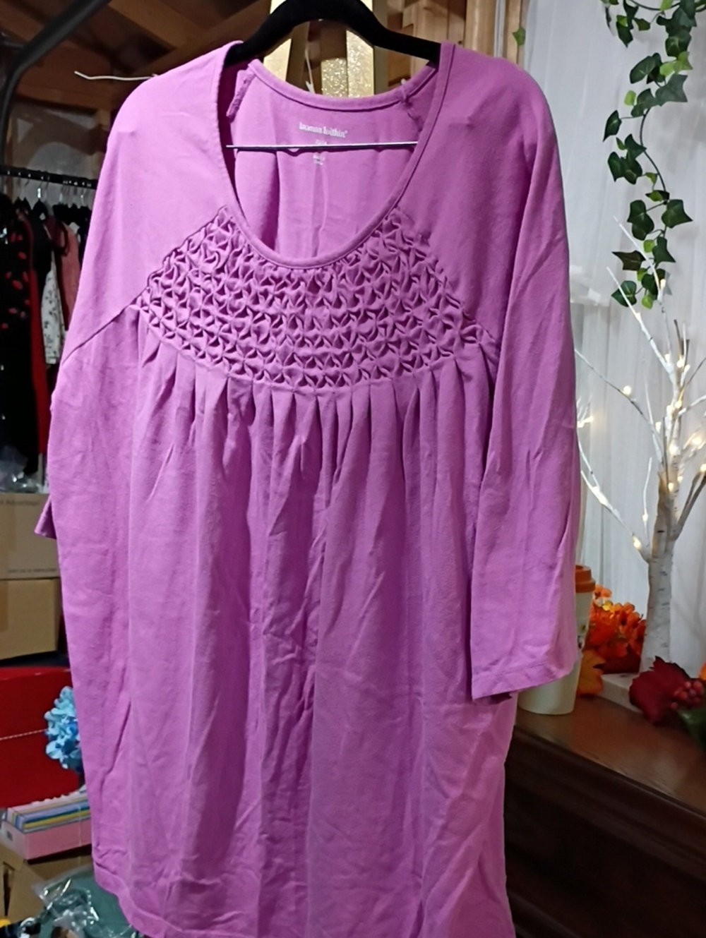 Woman Within Lavender Smocked Yoke Tunic